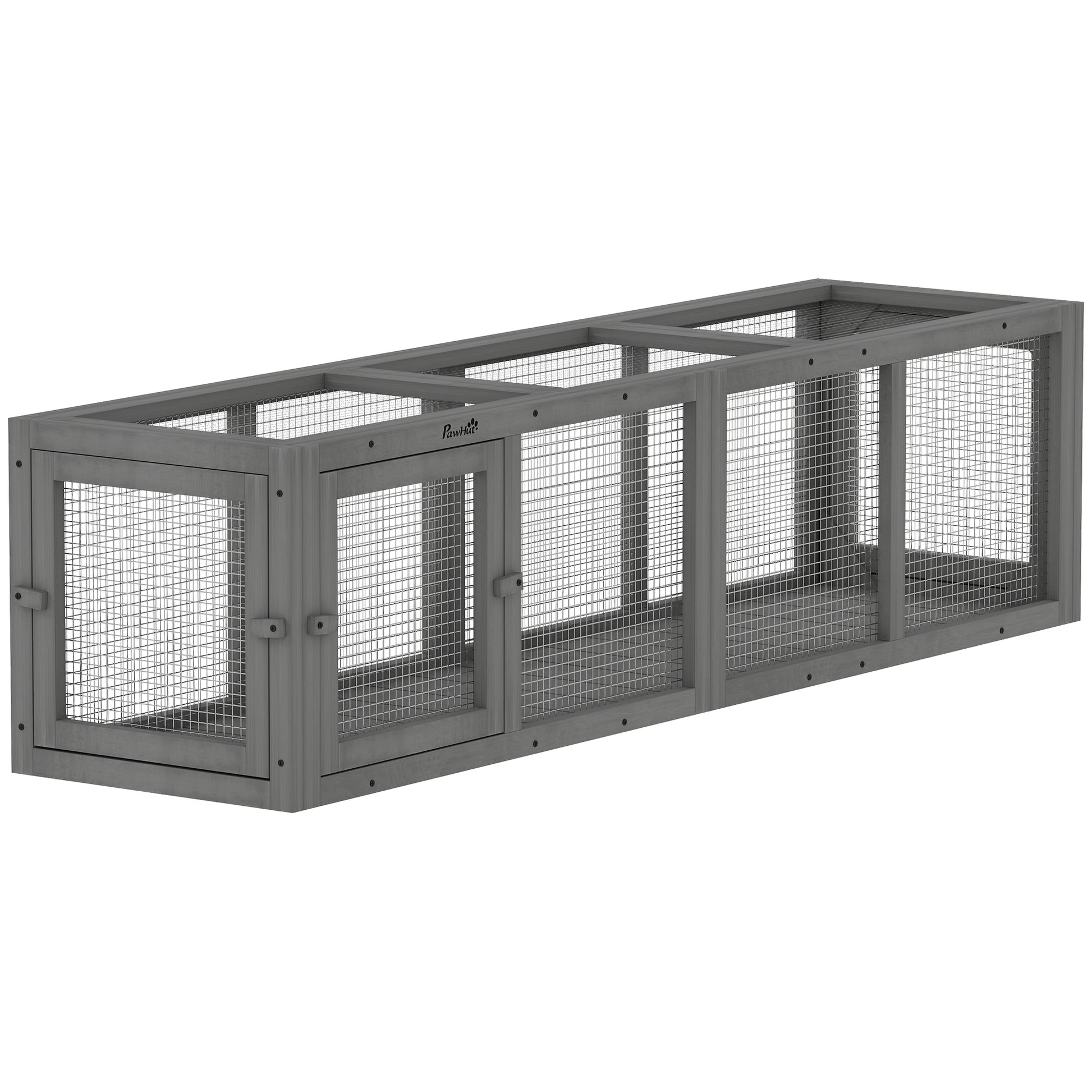 Photo of PawHut Outdoor Cat Tunnel, Wooden Play Cat Enclosure, Extendable Pet Run with 3 Doors, for Indoor and Outdoor Use, Grey in Grey colour on a white background