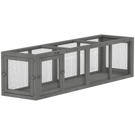 Photo of PawHut Outdoor Cat Tunnel, Wooden Play Cat Enclosure, Extendable Pet Run with 3 Doors, for Indoor and Outdoor Use, Grey in Grey colour on a white background
