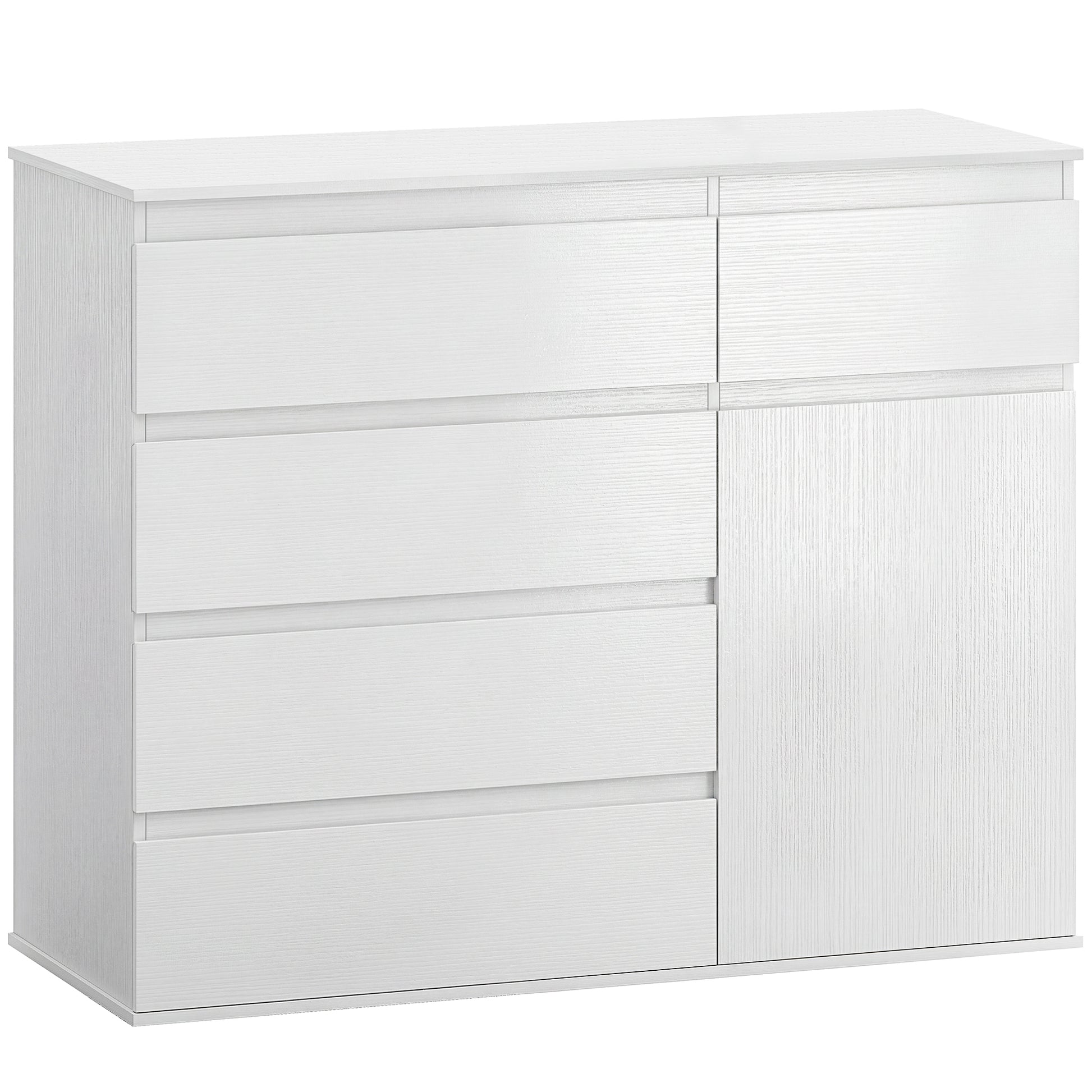 Photo of HOMCOM Modern Chest Of Drawers, 5 Drawer Dresser with Adjustable Shelf, Soft-Close Door, White in White colour on a white background
