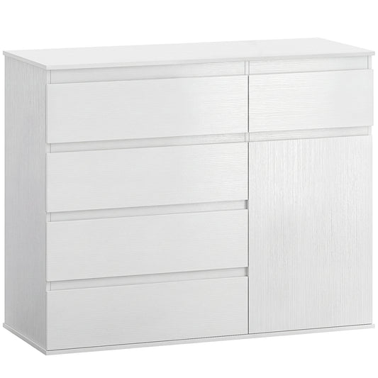Photo of HOMCOM Modern Chest Of Drawers, 5 Drawer Dresser with Adjustable Shelf, Soft-Close Door, White in White colour on a white background