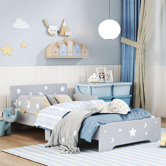 Photo of ZONEKIZ Kids Toddler Bed, with Star and Moon Patterns, Side Rails, for Ages 3-6 Years - Grey in Grey colour on a white background