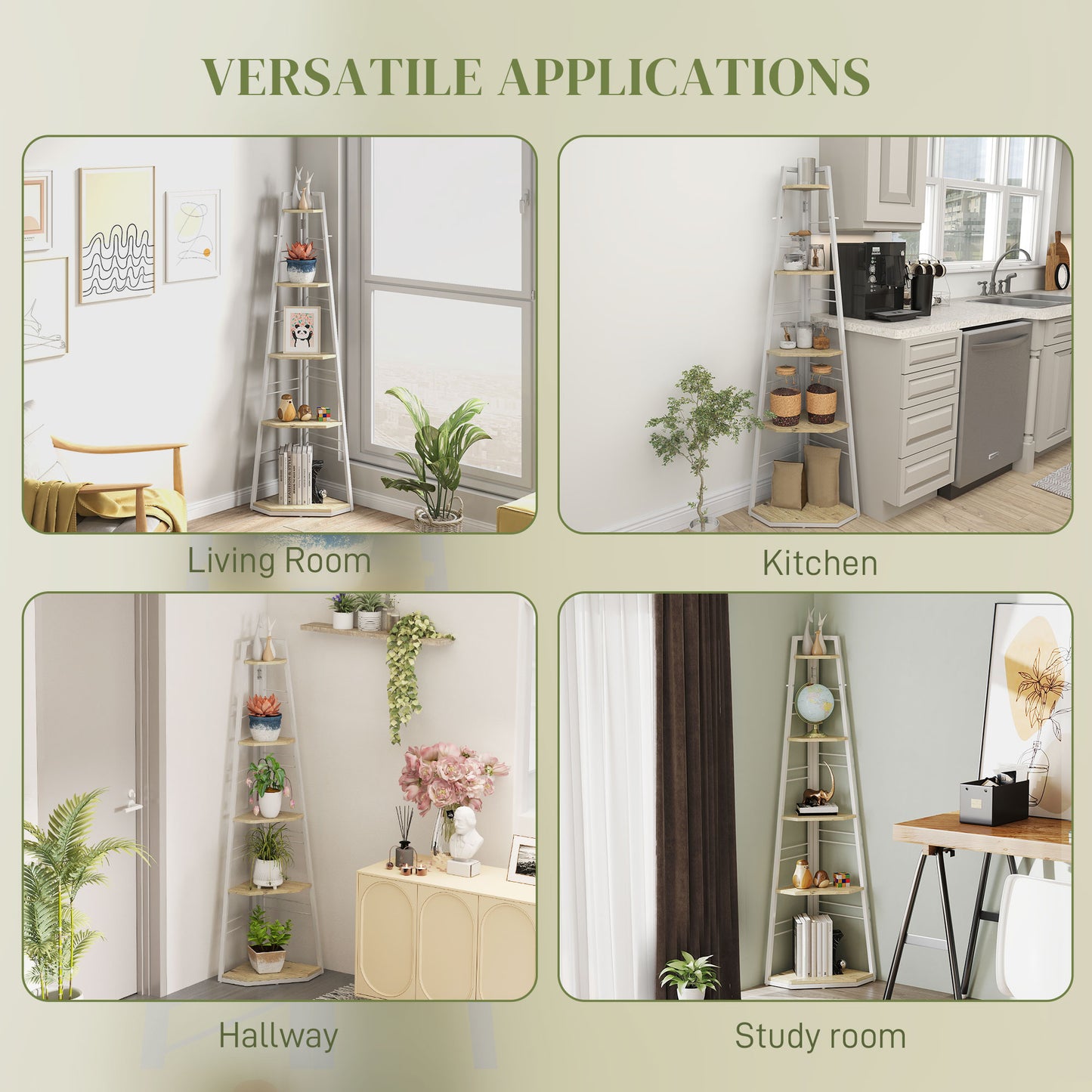 HOMCOM Five-Tier Corner Shelf - White/Wood-Effect