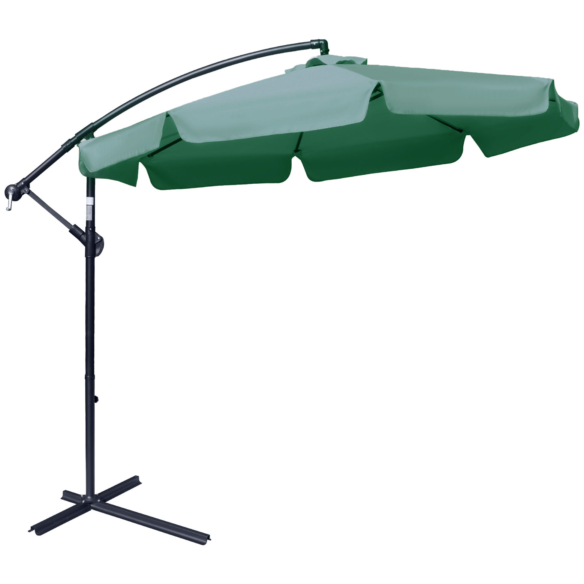 Photo of Outsunny 2.7m Garden Parasol Cantilever Umbrella with Crank Handle and Cross Base for Outdoor, Hanging Sun Shade, Green in Green colour on a white background