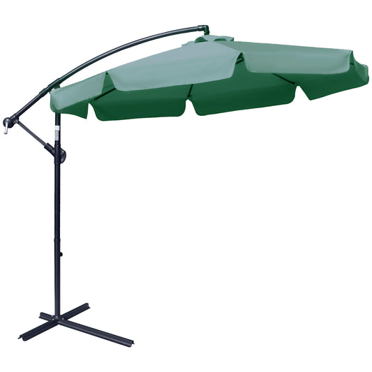 Photo of Outsunny 2.7m Garden Parasol Cantilever Umbrella with Crank Handle and Cross Base for Outdoor, Hanging Sun Shade, Green in Green colour on a white background