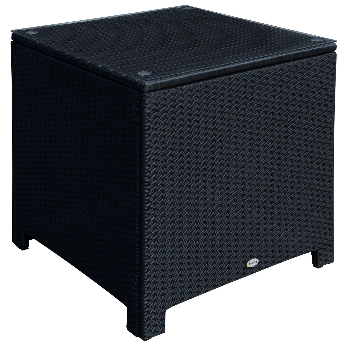 Photo of Outsunny PE Wicker Side Table Rattan Garden Furniture with Four Foot Pads, Rust & Mild Weather Damage Resistant, Black in Black colour on a white background