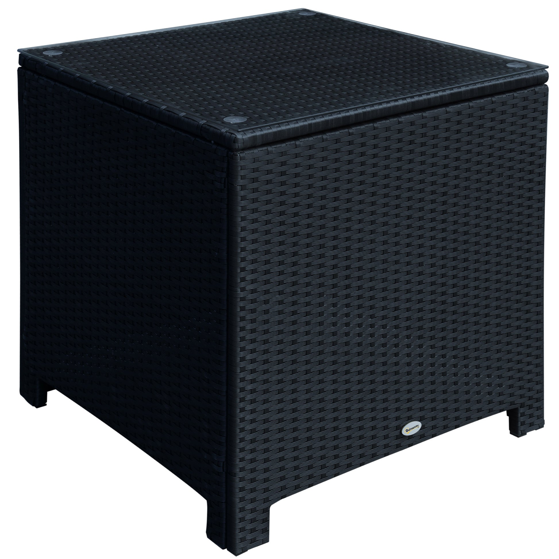 Photo of Outsunny PE Wicker Side Table Rattan Garden Furniture with Four Foot Pads, Rust & Mild Weather Damage Resistant, Black in Black colour on a white background