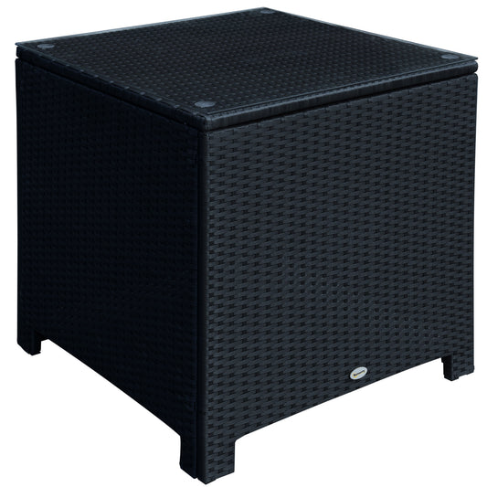 Photo of Outsunny PE Wicker Side Table Rattan Garden Furniture with Four Foot Pads, Rust & Mild Weather Damage Resistant, Black in Black colour on a white background