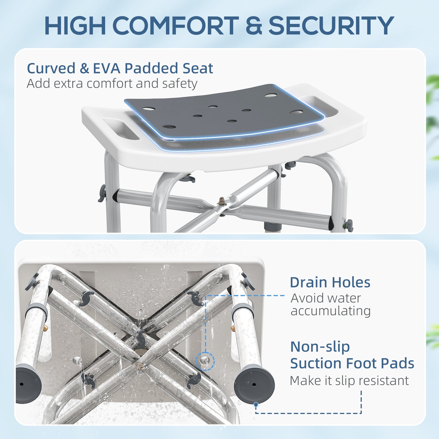HOMCOM 44-51.5cm Aluminium Frame Shower/Bath Stool - Grey