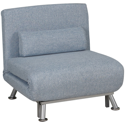 Photo of HOMCOM Single Sofa Chair Bed, Linen Fabric 3-in-1 Convertible Sleeper Chair with 5-Position Adjustable Backrest, 75cm Wide Seat, Pillow for Living Room, Bedroom, Sky Blue in Blue colour on a white background