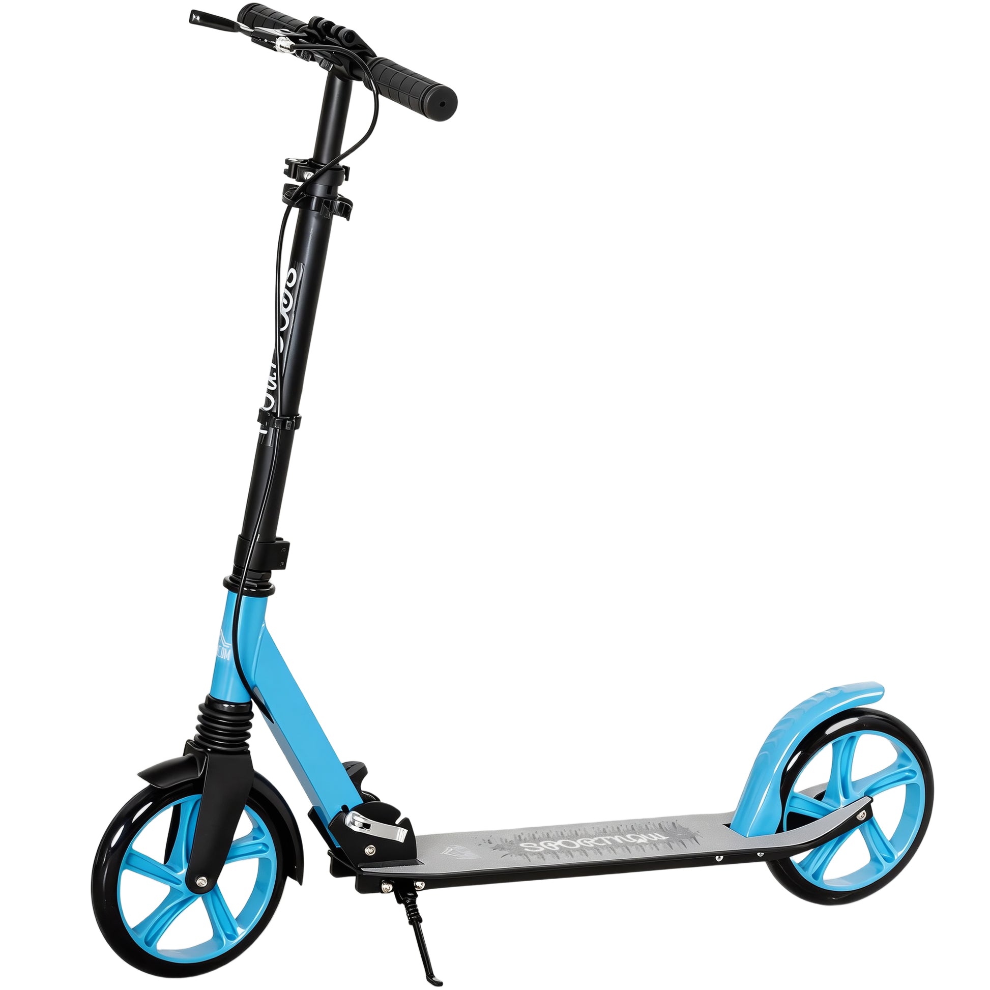 Photo of HOMCOM One-click Folding Kick Scooter for 14+ w/ Adjustable Handlebar, Push Scooter with Kickstand, Dual Brake System, Blue in Blue colour on a white background