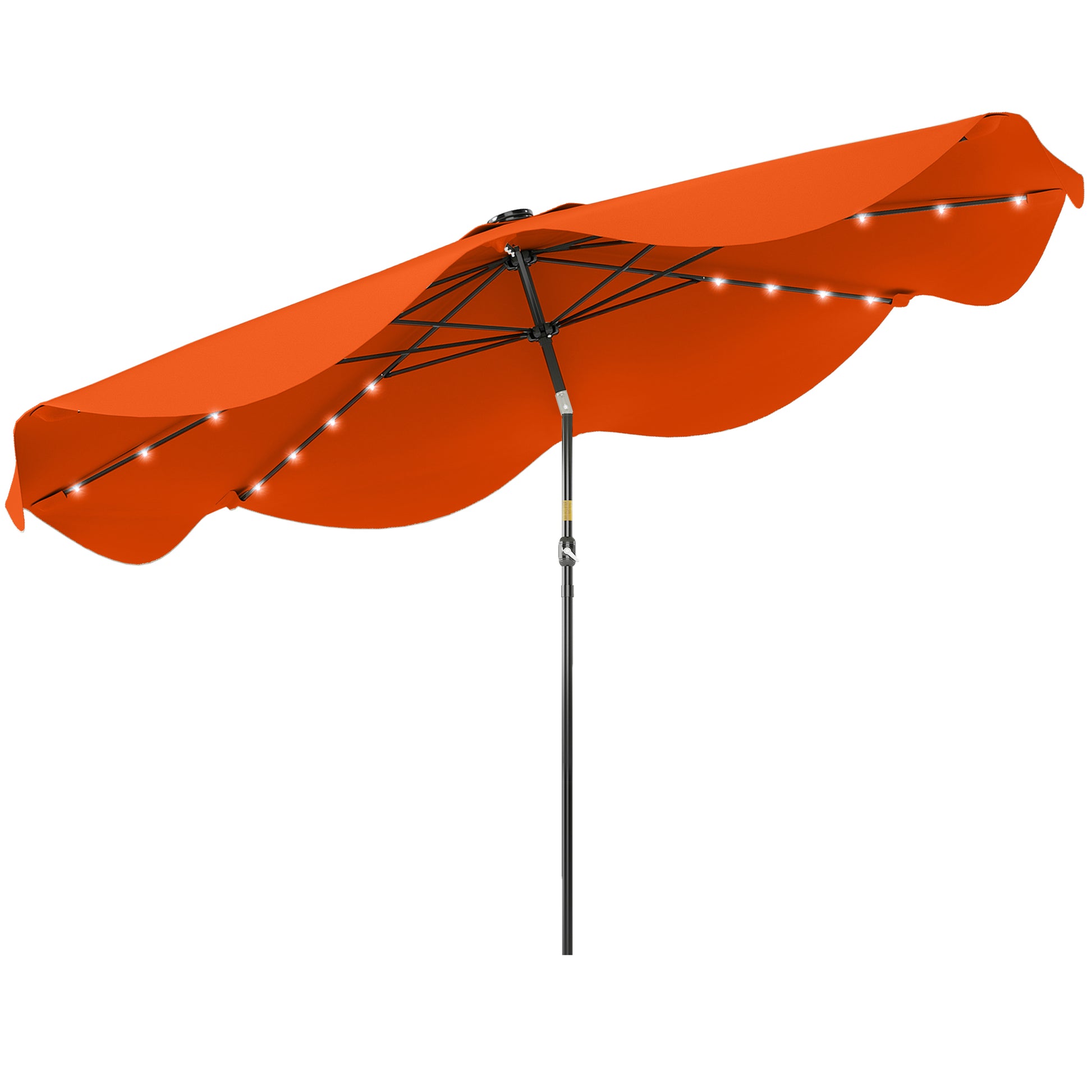 Photo of Outsunny Solar Patio Umbrella with LED and Tilt, Outdoor Market Table Umbrella Parasol with Crank, 3 x 3 (m), Orange in Orange colour on a white background