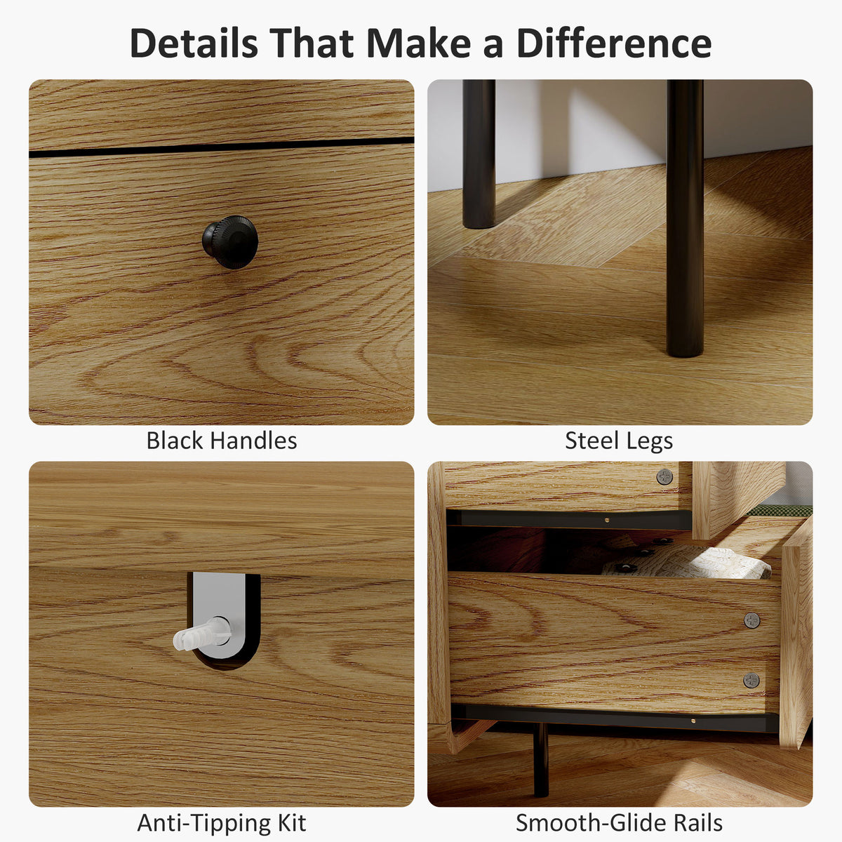 HOMCOM Modern Chest of Drawers with 4 Drawers - Oak