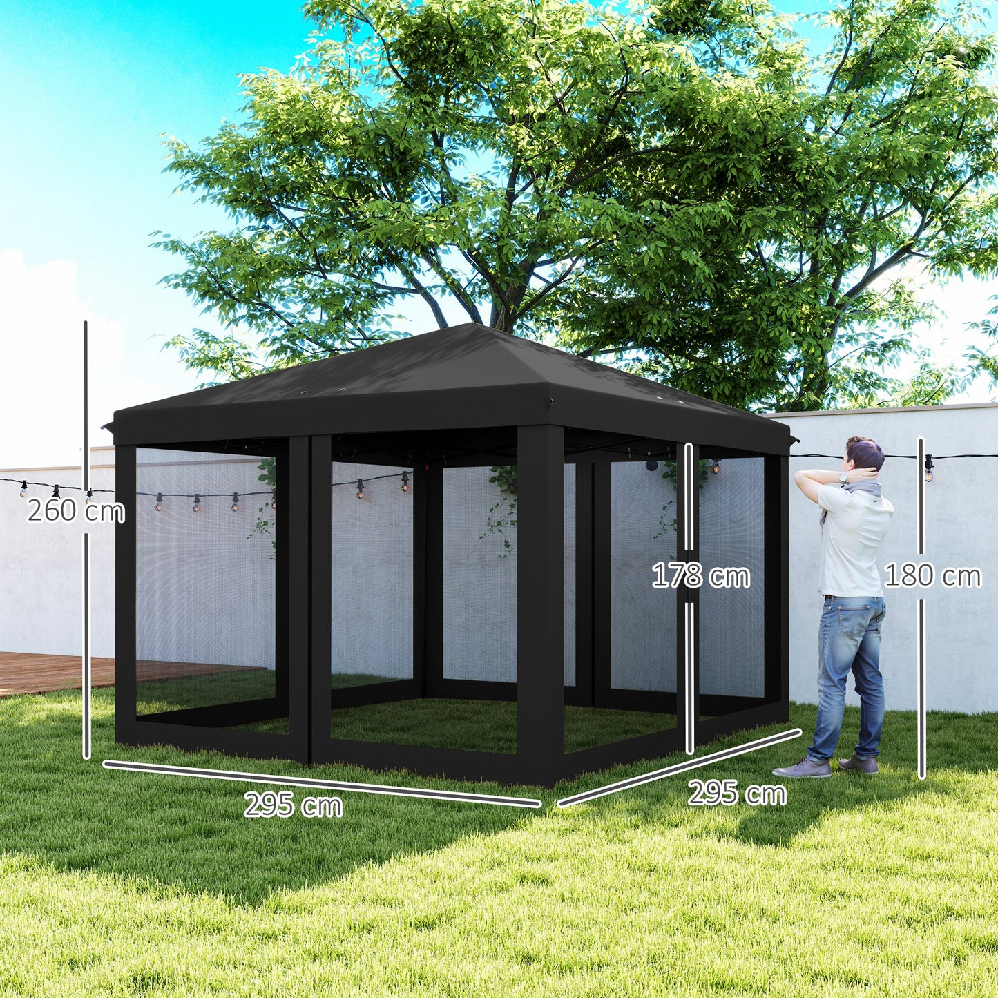 Outsunny 3 x 3 m Pop Up Gazebo, 420D Garden Tent Canopy with Removable Mesh Sidewall Netting, Carry Bag for Garden Patio Outdoor, Black