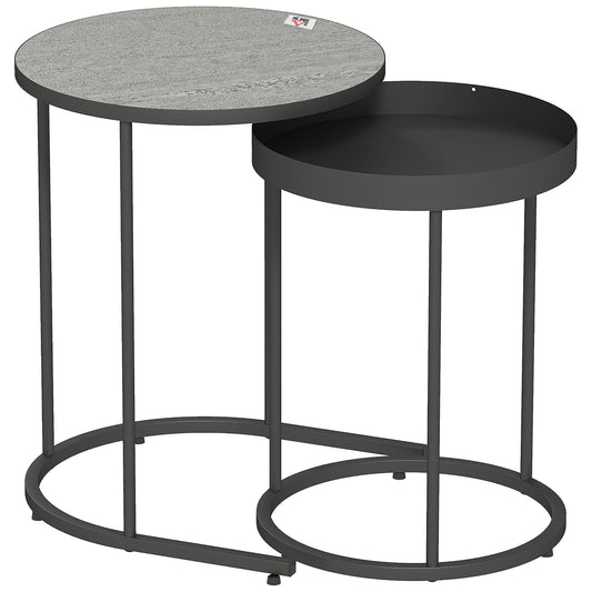 Photo of HOMCOM Set of Two Industrial Nesting Tables - Grey in Grey colour on a white background