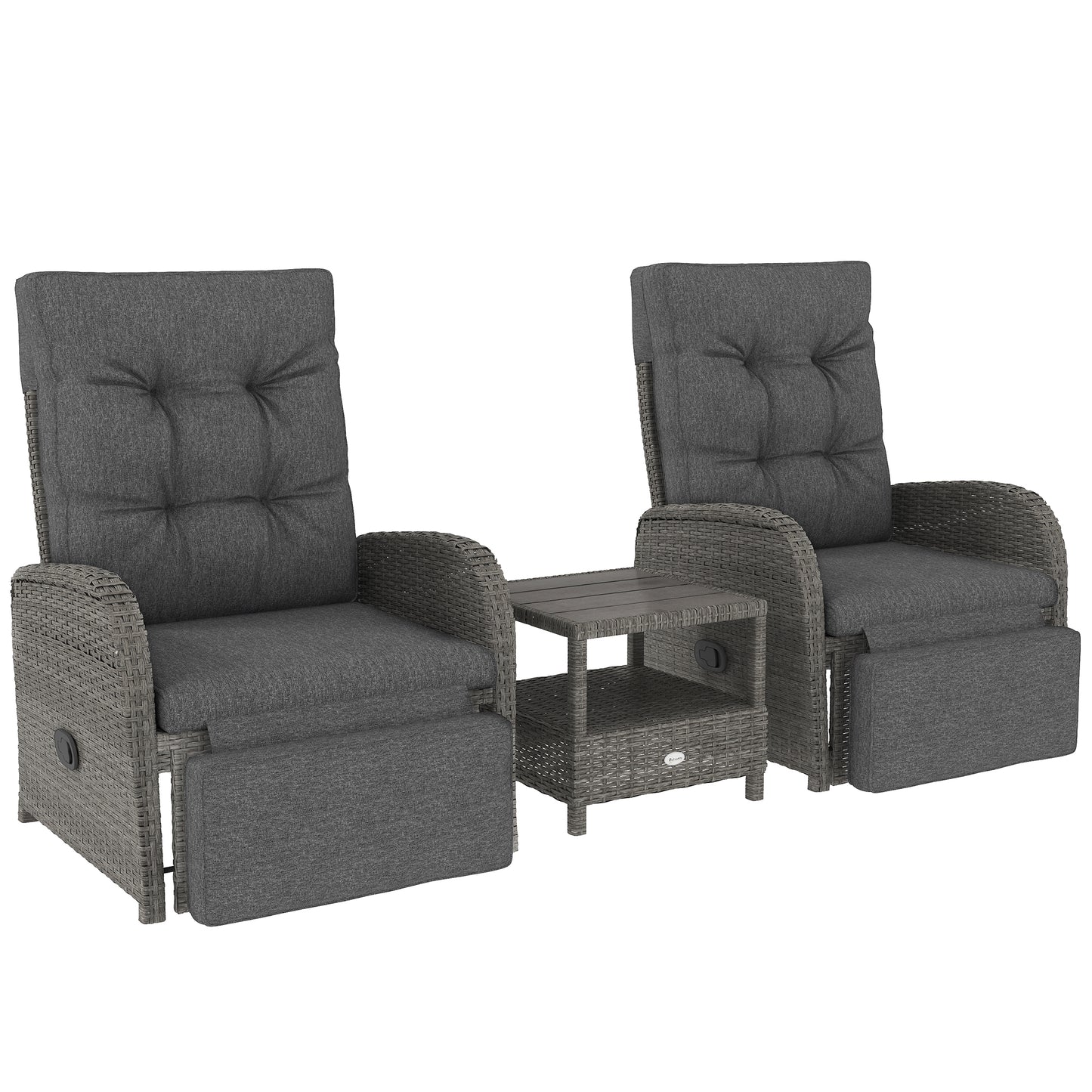 Photo of Outsunny 2 Seater Patio Rattan Wicker No Installation Chaise Lounge Sofa Set w/ Cushion for Patio Garden Porch, Grey in Grey colour on a white background