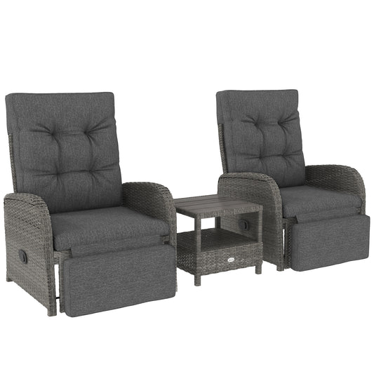 Photo of Outsunny 2 Seater Patio Rattan Wicker No Installation Chaise Lounge Sofa Set w/ Cushion for Patio Garden Porch, Grey in Grey colour on a white background