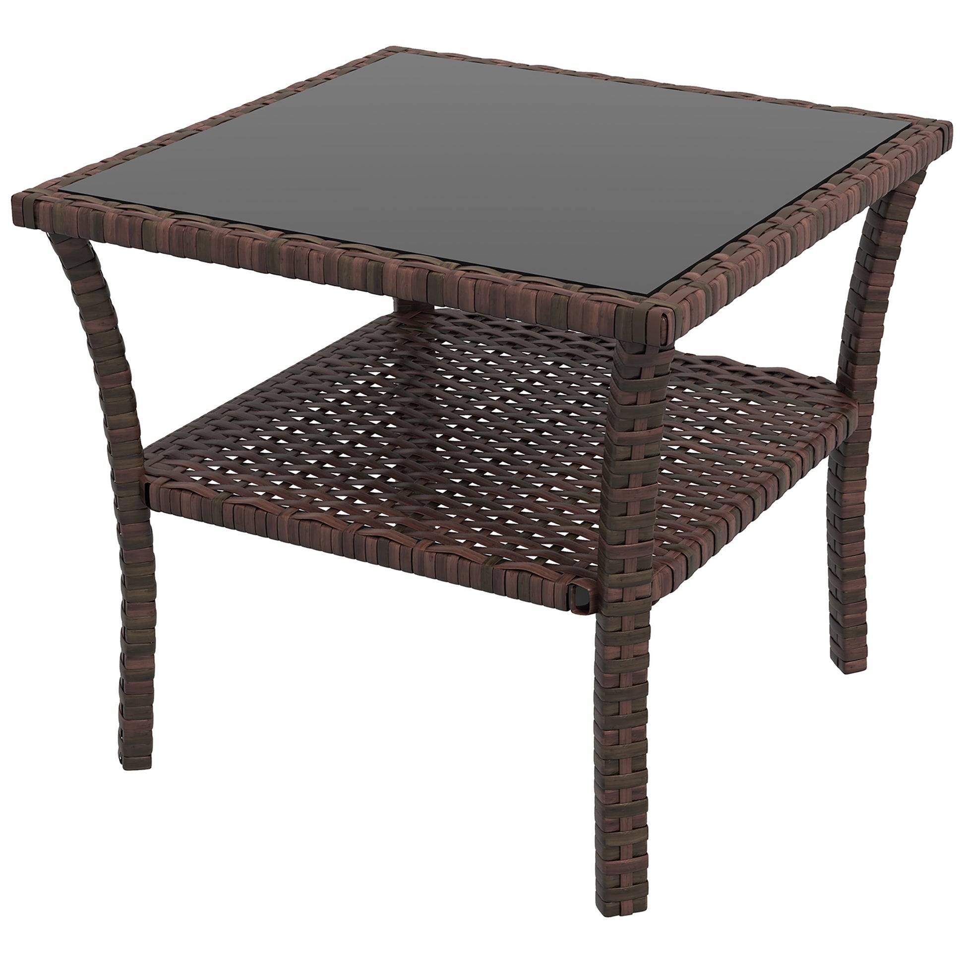 Photo of Outsunny Two-tier PE Rattan Square Coffee Table - Brown in Brown colour on a white background