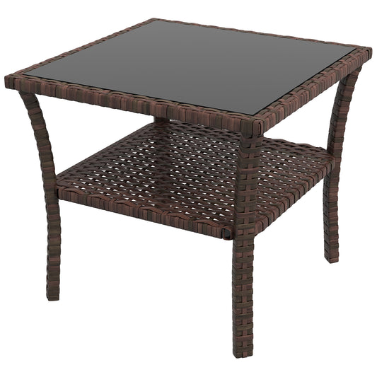 Photo of Outsunny Two-tier PE Rattan Square Coffee Table - Brown in Brown colour on a white background