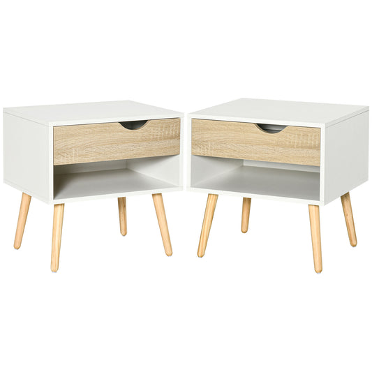 Photo of HOMCOM Bedside Table with Drawer and Shelf, Modern Nightstand, End Table for Bedroom, Living Room, Set of 2 in 2 colour on a white background