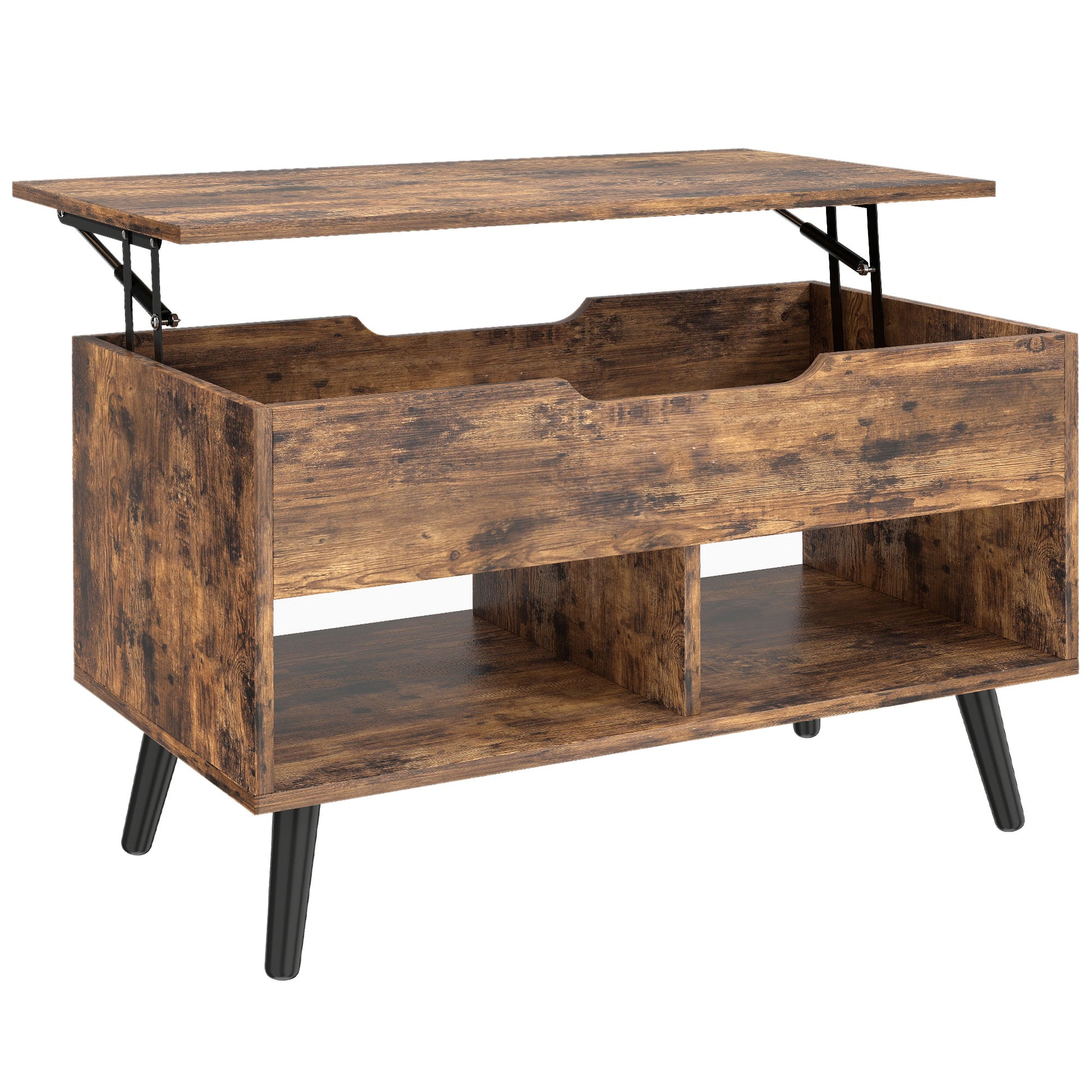 Photo of HOMCOM Lift Top Coffee Table with Hidden Storage Living Room Table Metal Legs 75 cm Rustic Brown in Brown colour on a white background