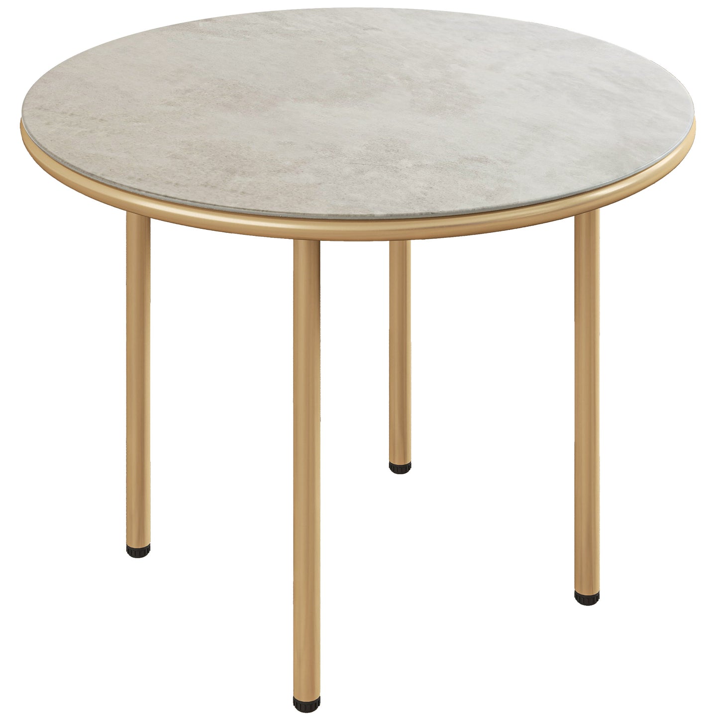 Photo of Outsunny Round Coffee Table, Modern End Side Table with Faux Marble Tempered Glass Top, Steel Frame for Living Room, Bedroom, Office, Beige in Beige colour on a white background