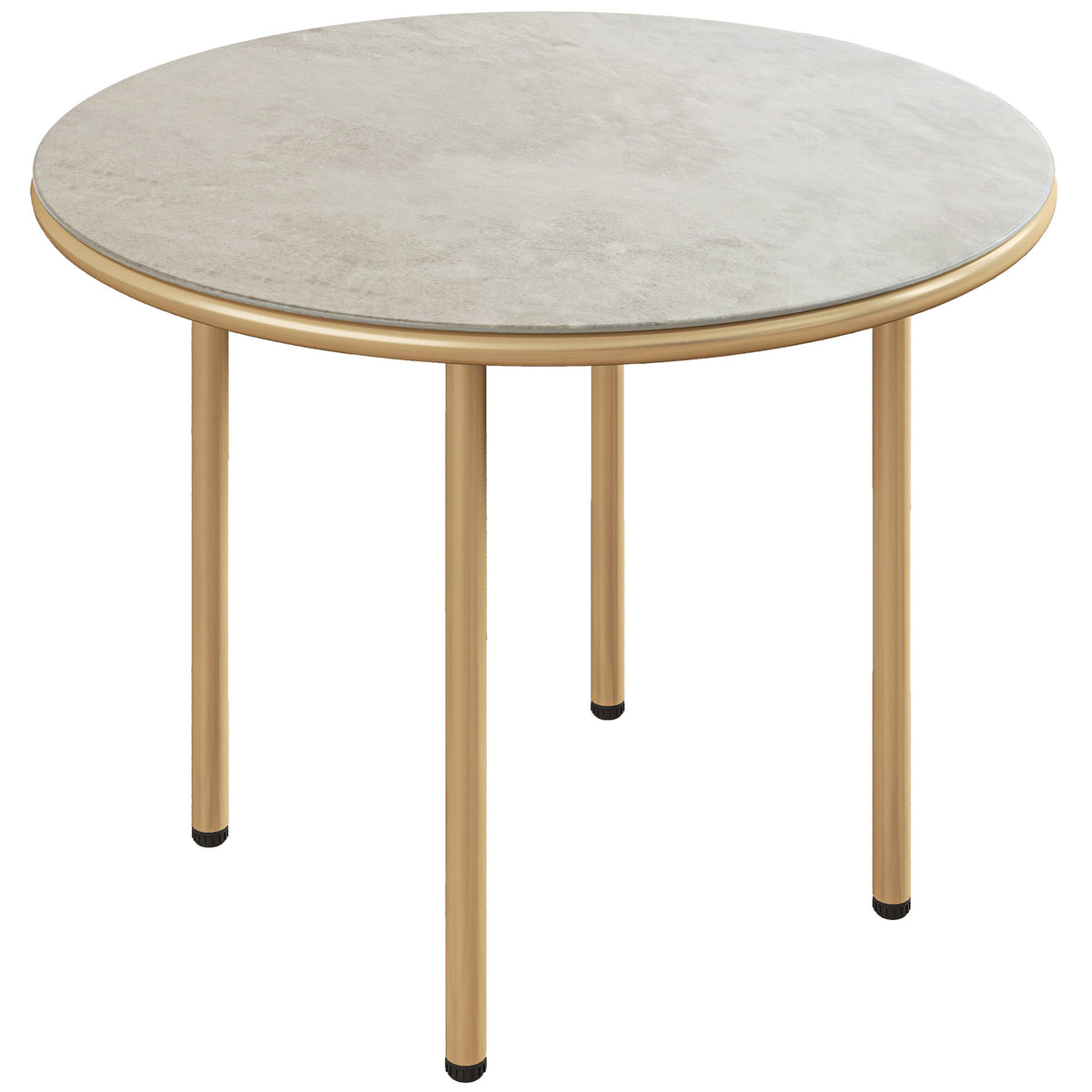 Photo of Outsunny Round Coffee Table, Modern End Side Table with Faux Marble Tempered Glass Top, Steel Frame for Living Room, Bedroom, Office, Beige in Beige colour on a white background