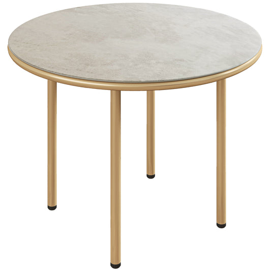 Photo of Outsunny Round Coffee Table, Modern End Side Table with Faux Marble Tempered Glass Top, Steel Frame for Living Room, Bedroom, Office, Beige in Beige colour on a white background
