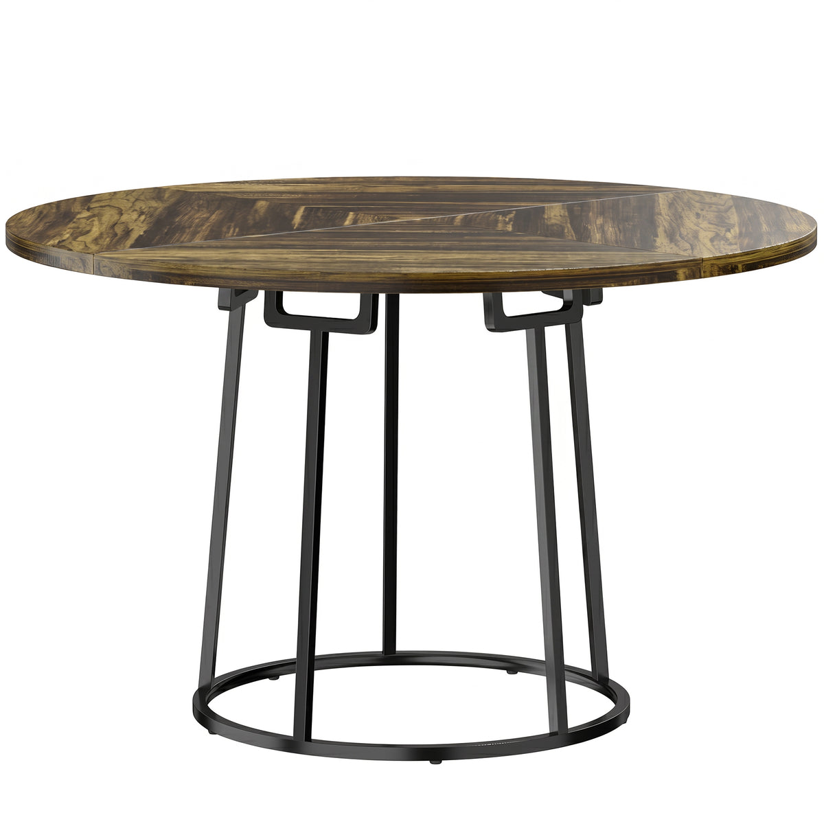 Photo of HOMCOM Dining Table Space Saving Kitchen Table Spliced Tabletop Conical Metal Base 120 cm Round Rustic Brown in Brown colour on a white background