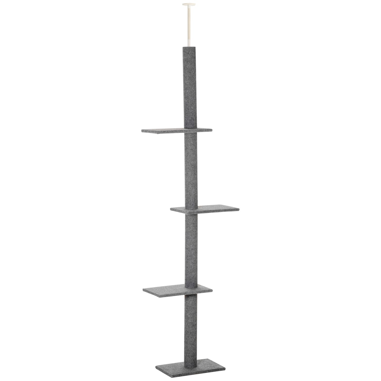 Photo of PawHut 260cm Floor To Ceiling Cat Tree for Indoor Cats w/ Three Platforms Activity Centre - Grey in Grey colour on a white background
