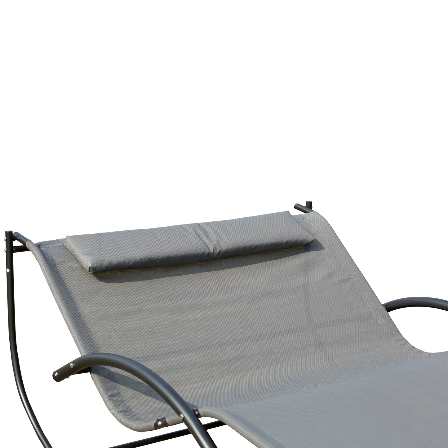 Outsunny Double Sun Lounger, Rocking Lounger Sunbed Daybed with Armrest and Headrest Pillow, for Two, For Outdoor Patio Garden, Grey