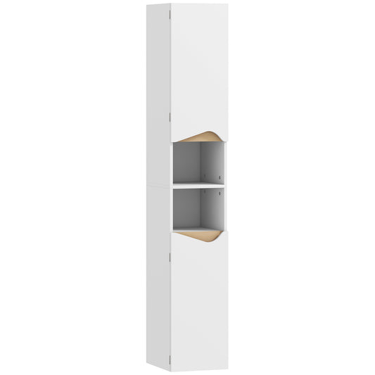 Photo of HOMCOM Tall Slim Bathroom Cabinet with 2 Doors, 2 Shelves - White in White colour on a white background