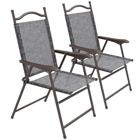 Photo of Outsunny Set of Two Folding Garden Chairs, with Fabric Mesh Seats - Grey in Grey colour on a white background