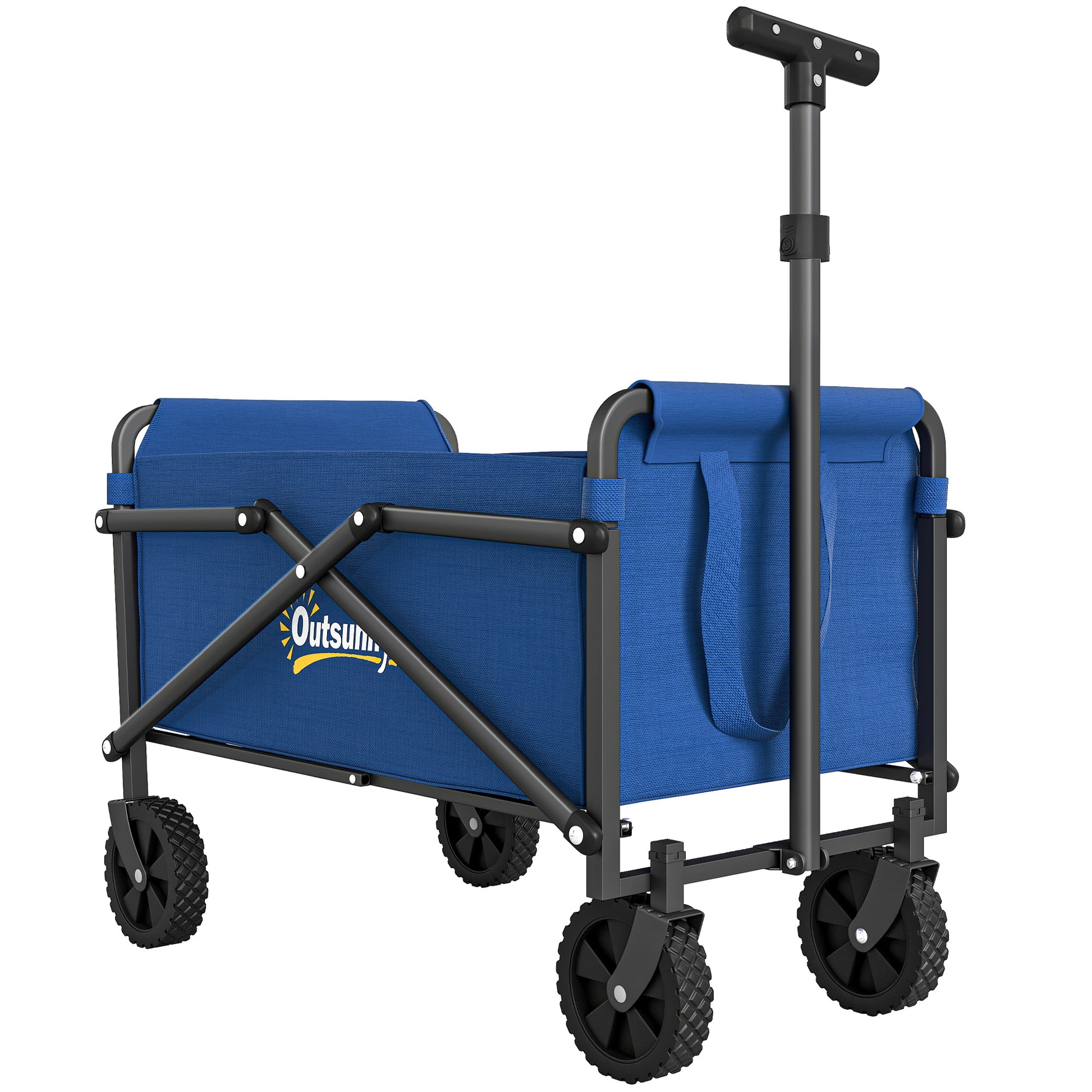 Photo of Outsunny 62L Festival Trolley on Wheels, Portable Small Folding Trolley Cart, 60kg Heavy Duty Collapsible Foldable Wagon with Adjustable Handle and Carrying Bag for Beach, Camping, Garden, Blue in Blue colour on a white background
