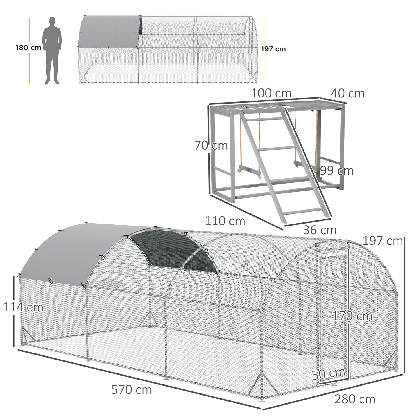 PawHut Walk In Chicken Run with Chicken Activity Shelf and Cover, 2.8 x 5.7 x 2m
