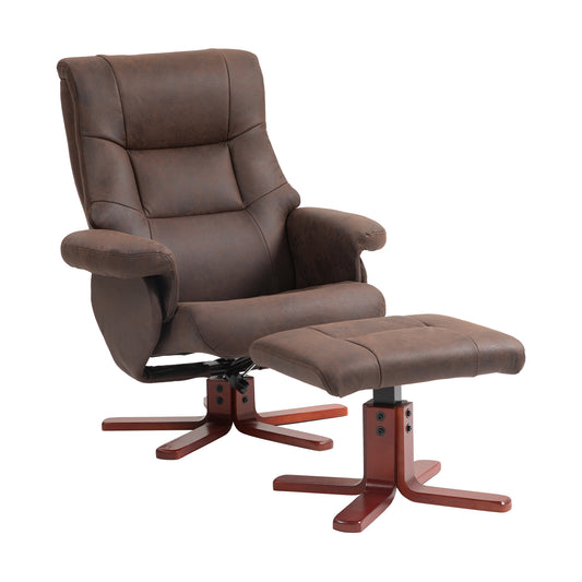 Photo of HOMCOM Faux Microfibre Leather Manual Recliner and Footstool Set - Dark Brown in Brown colour on a white background