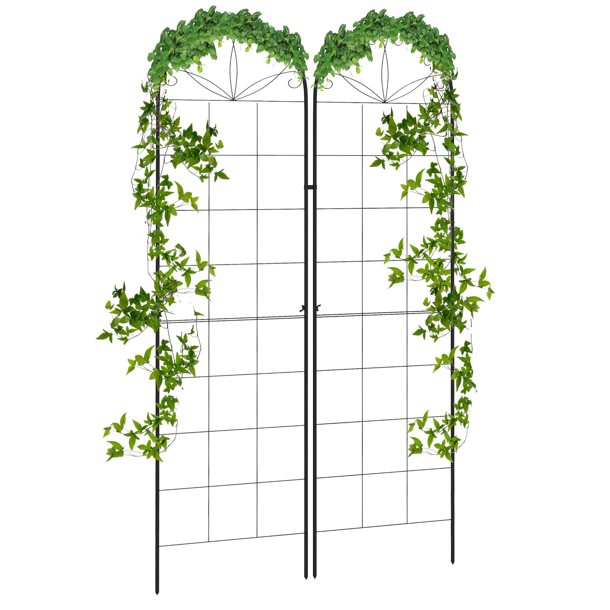 Photo of Outsunny Metal Trellis Set of 2, Garden Trellis for Climbing Plants Support Frames, Grid Design in Design colour on a white background