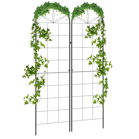 Photo of Outsunny Metal Trellis Set of 2, Garden Trellis for Climbing Plants Support Frames, Grid Design in Design colour on a white background