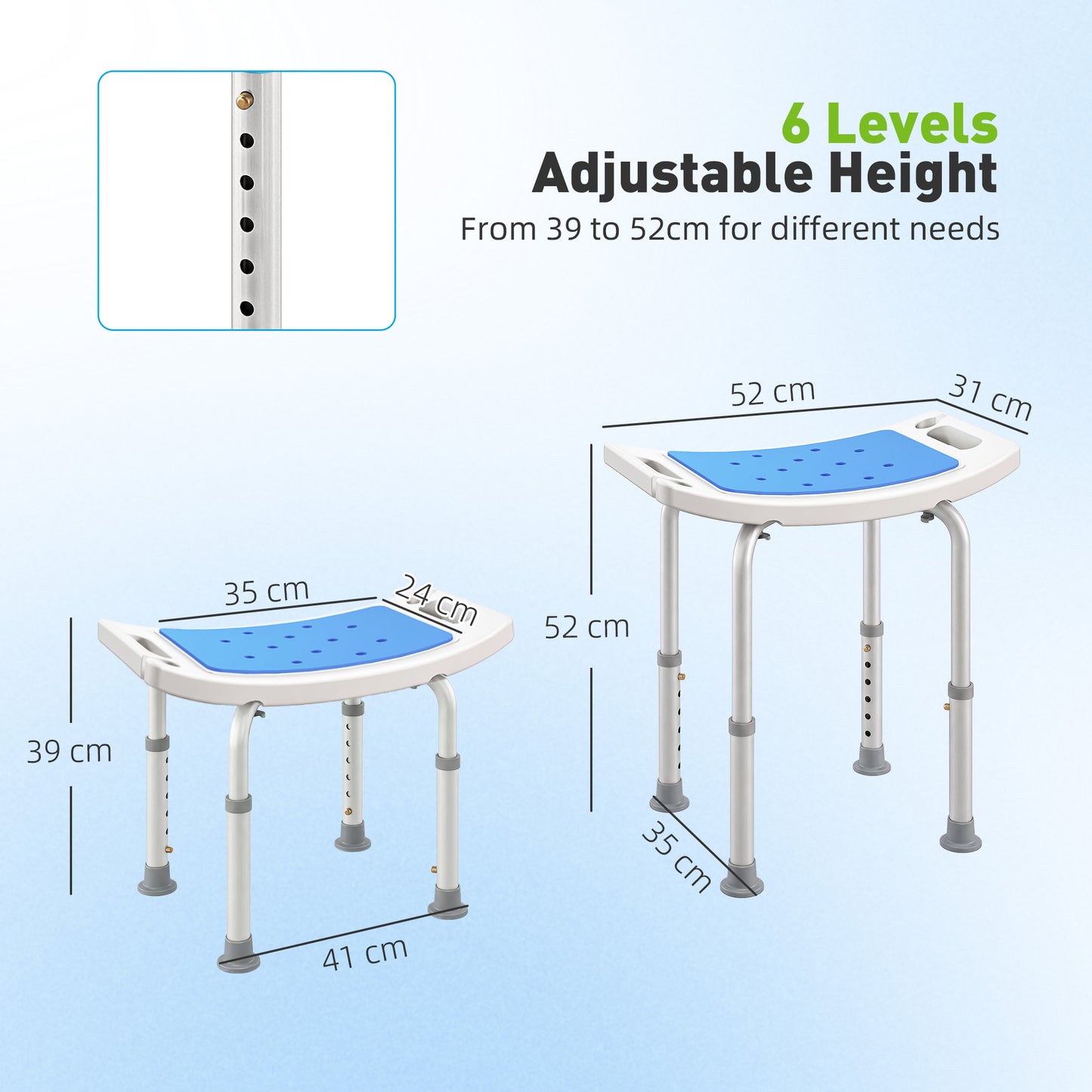 HOMCOM Shower Chair, Adjustable Height Shower Stool with Aluminium Frame and Non-Slip Feet, Bathtub Stool Seat with Padded Seat for Elderly Disabled Handicap, Blue