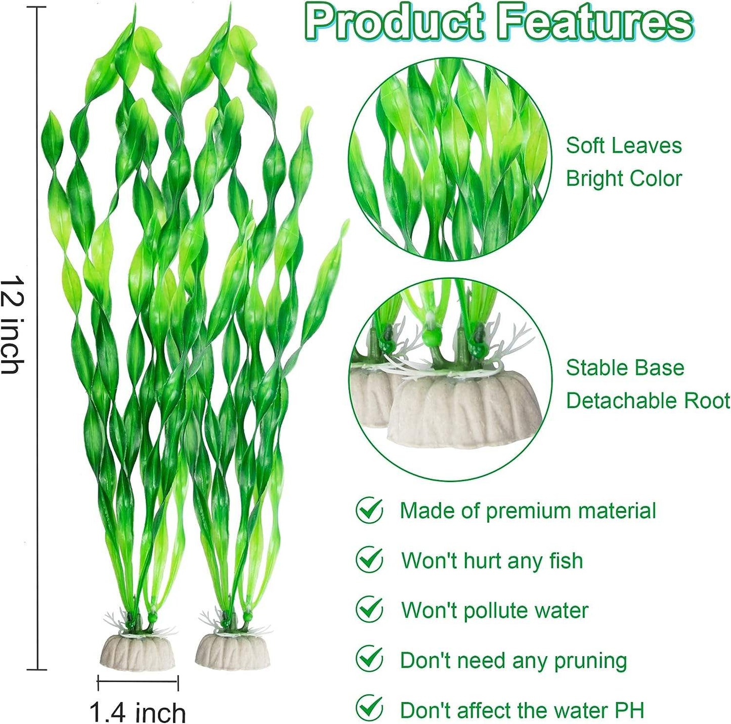 10 Pack - Artificial Seaweed Water Plants for Aquarium, Plastic Fish Tank Plant Decorations