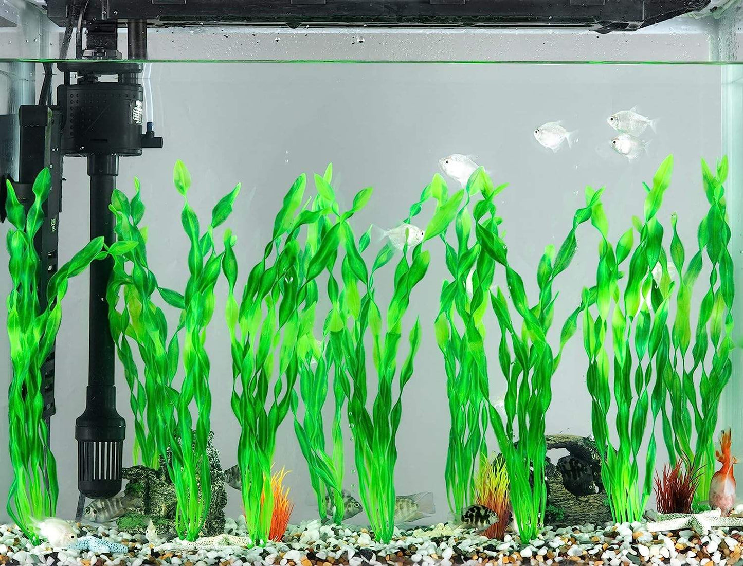10 Pack - Artificial Seaweed Water Plants for Aquarium, Plastic Fish Tank Plant Decorations