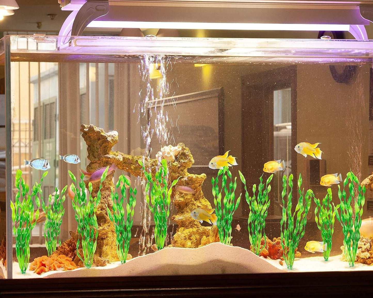 10 Pack - Artificial Seaweed Water Plants for Aquarium, Plastic Fish Tank Plant Decorations