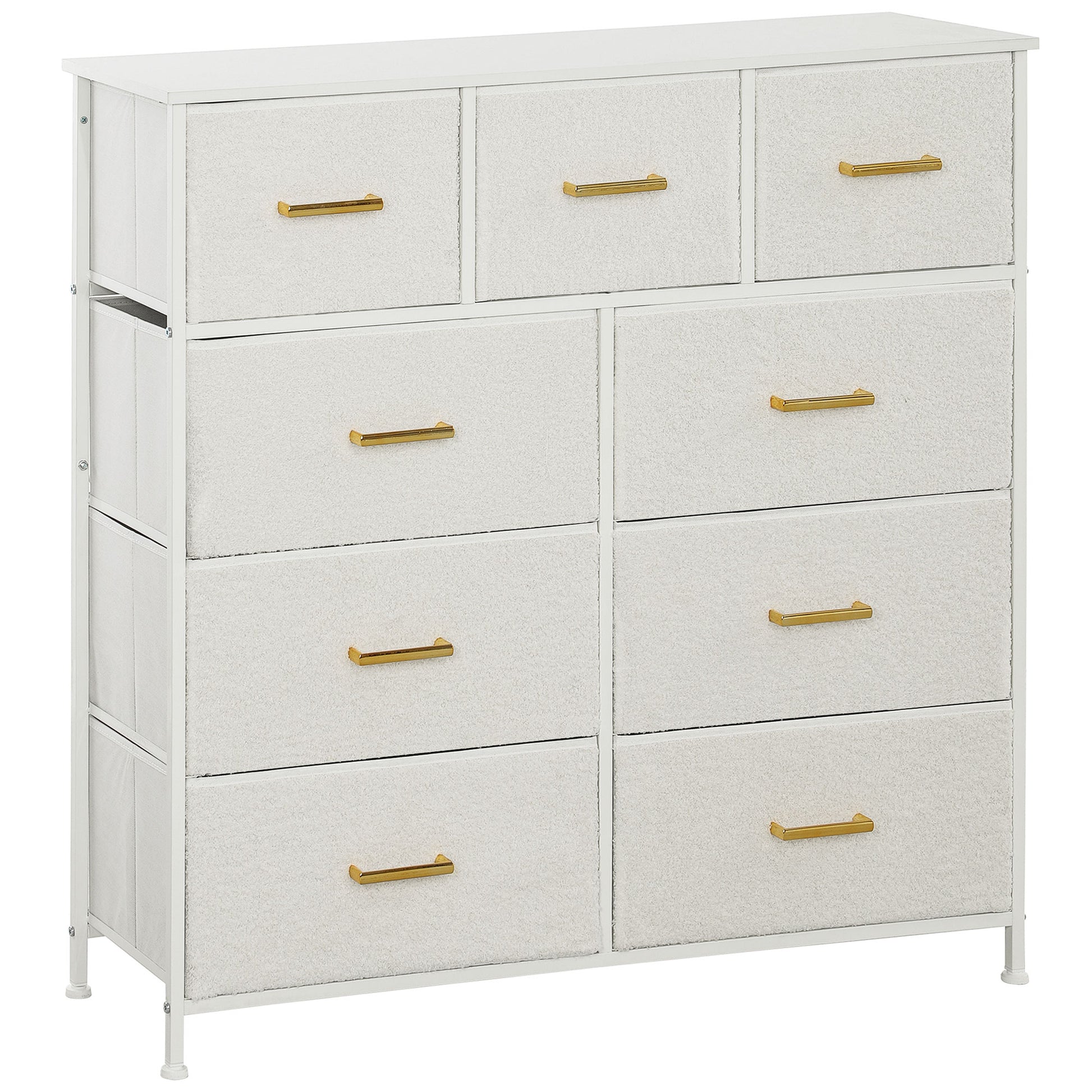 Photo of HOMCOM Chest of Drawers with 9 Fabric Drawers, Boucle Storage Organiser with Steel Frame, Fabric Dresser for Bedroom, Living Room, Hallway, Cream White in White colour on a white background