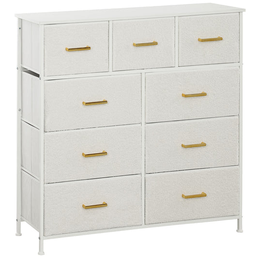 Photo of HOMCOM Chest of Drawers with 9 Fabric Drawers, Boucle Storage Organiser with Steel Frame, Fabric Dresser for Bedroom, Living Room, Hallway, Cream White in White colour on a white background