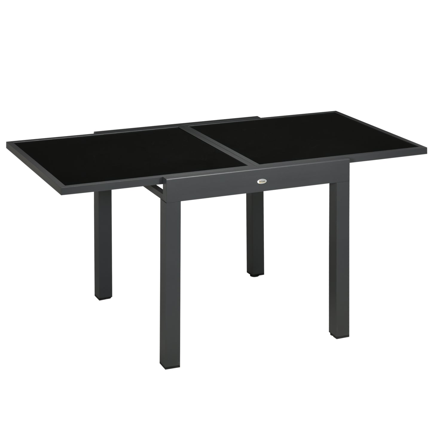 Photo of Outsunny Extending Garden Table, Outdoor Dining Table with Aluminium Frame and Tempered Glass Tabletop, 80/160 x 80 x 75 cm, Black in Black colour on a white background
