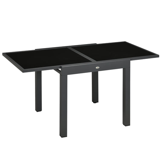 Photo of Outsunny Extending Garden Table, Outdoor Dining Table with Aluminium Frame and Tempered Glass Tabletop, 80/160 x 80 x 75 cm, Black in Black colour on a white background