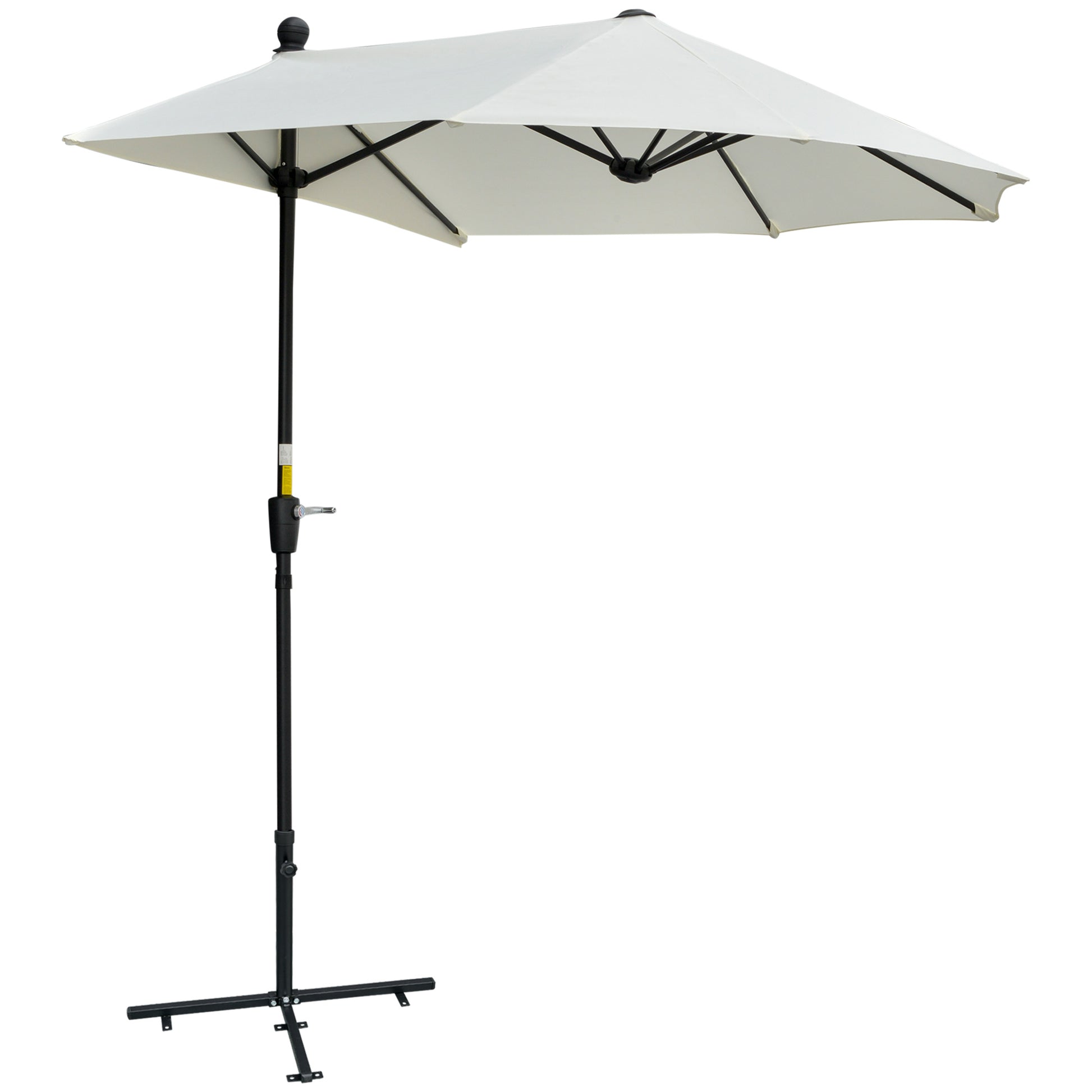 Photo of Outsunny 2m Half Parasol Market Umbrella Garden Balcony Parasol with Crank Handle, Base, Double-Sided Canopy, Cream White in White colour on a white background