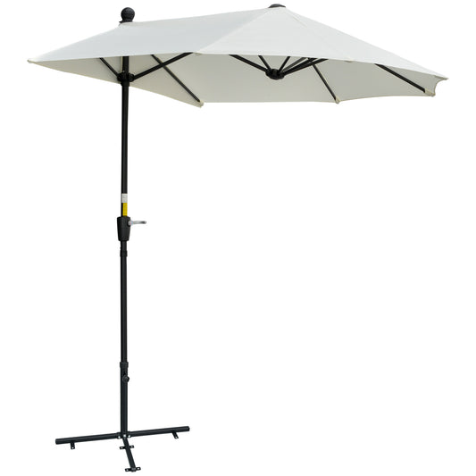 Photo of Outsunny 2m Half Parasol Market Umbrella Garden Balcony Parasol with Crank Handle, Base, Double-Sided Canopy, Cream White in White colour on a white background