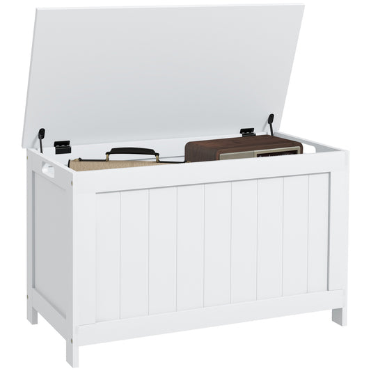Photo of HOMCOM Storage Chest, Modern Storage Trunk with 2 Safety Hinges and Cut-out Handles, Wooden Toy Box for Living Room, Entryway, 76 x 40 x 48 cm, White in White colour on a white background