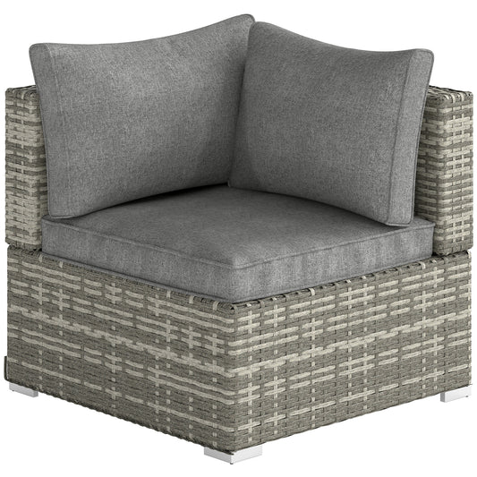 Photo of Outsunny Outdoor PE Rattan Corner Sofa, Garden Wicker Furniture Single Sofa Chair w/ Cushions, Light Grey in Grey colour on a white background