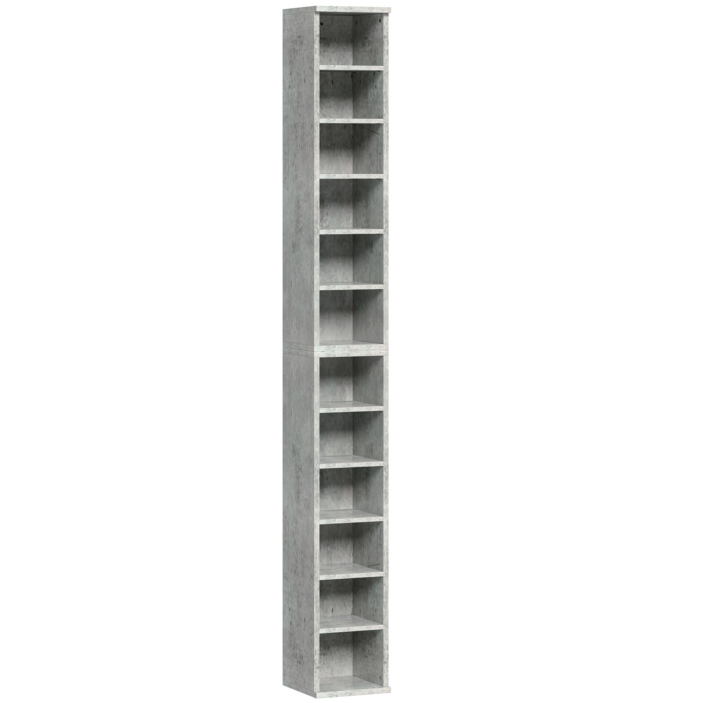 Photo of HOMCOM Set of 2 CD Media Display Shelf Unit Tower Rack with Adjustable Shelves, Cement Grey in Grey colour on a white background